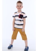 Gestreiftes Jungen-T-Shirt mit Tasche / Marineblau NDZ4534 - Online-Shop - Boutique